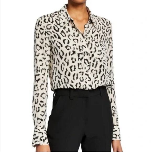A.L.C. Emerson 100% Silk Ivory Black Leopard Print Button Down Blouse Size 0 - Picture 11 of 11